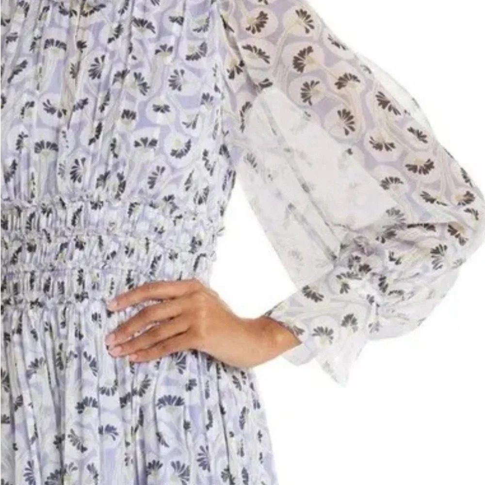 Rebecca Taylor Deco Floral Print Long Sheer Sleeve Silk Dress Purple Size 4 Read - Picture 14 of 14
